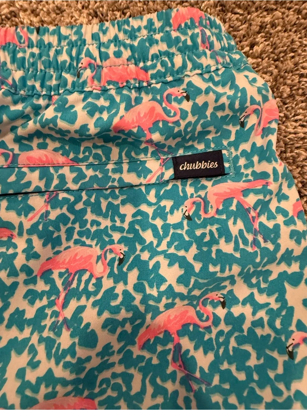 chubbies Teal Swim Shorts with Pink Flamingo Print